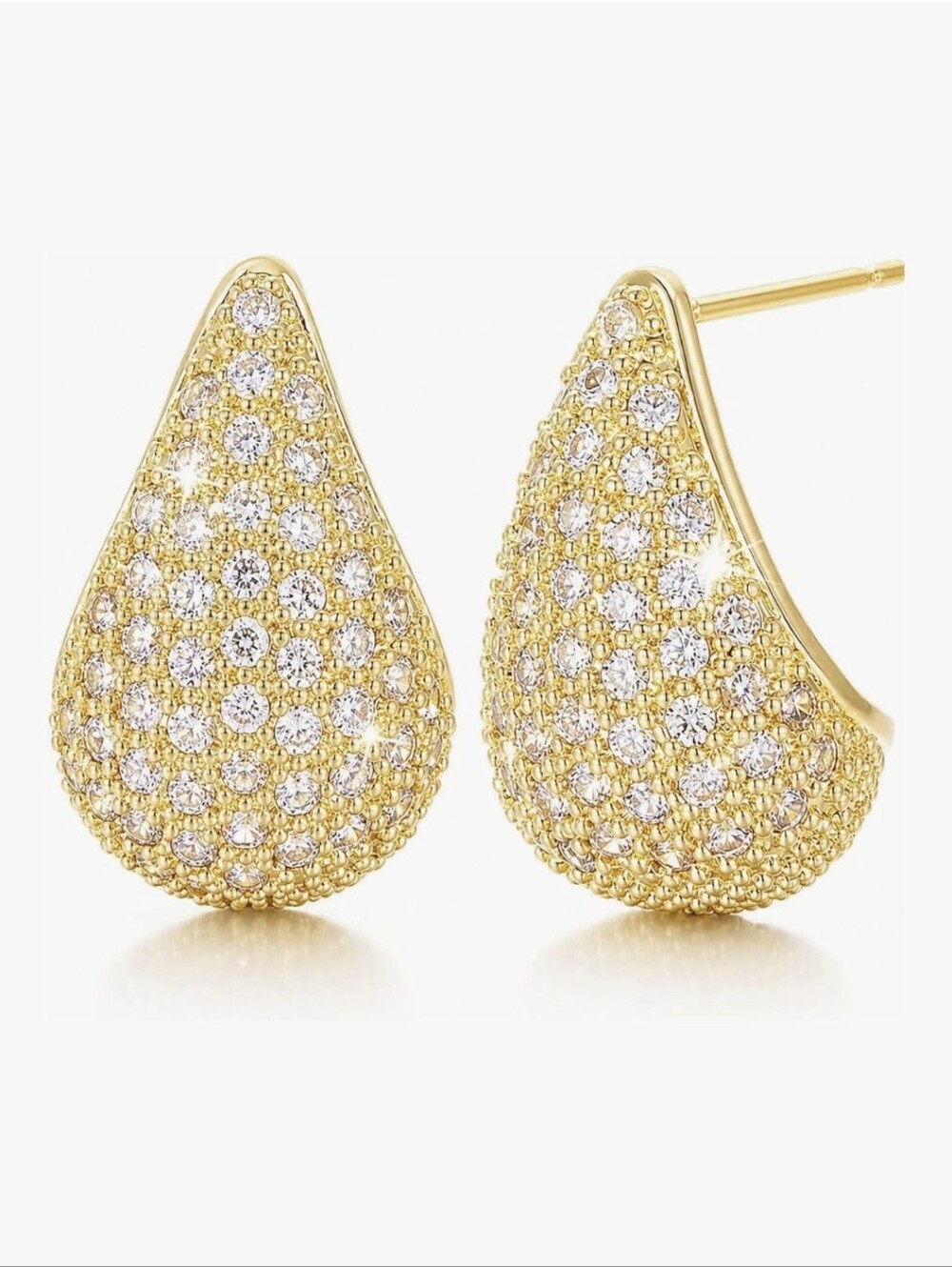 Gold Teardrop Pave Crystal Stud Earrings